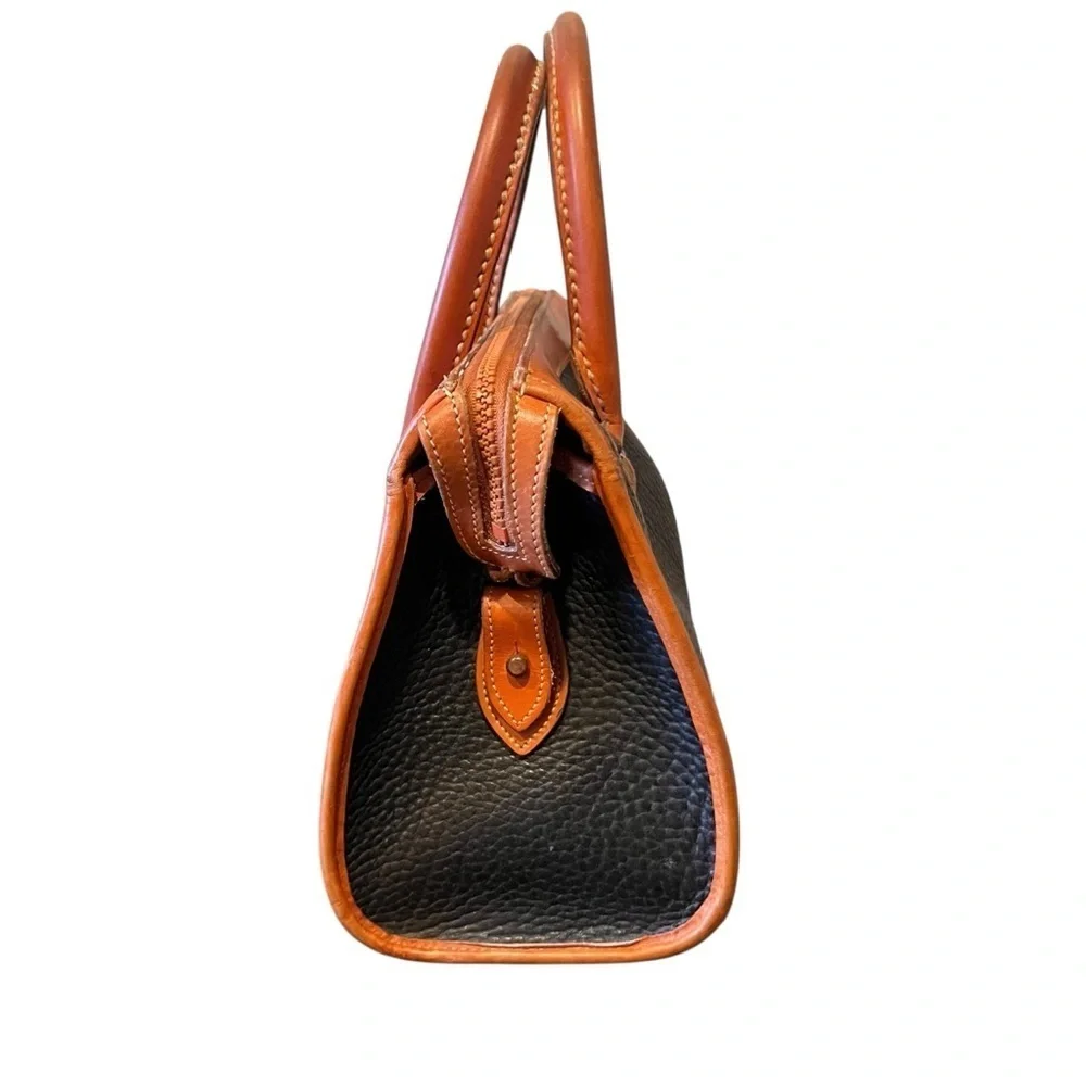 Dooney & Bourke All Weather Handbag Satchel Pebble Grain Black and Tan, 1980s
